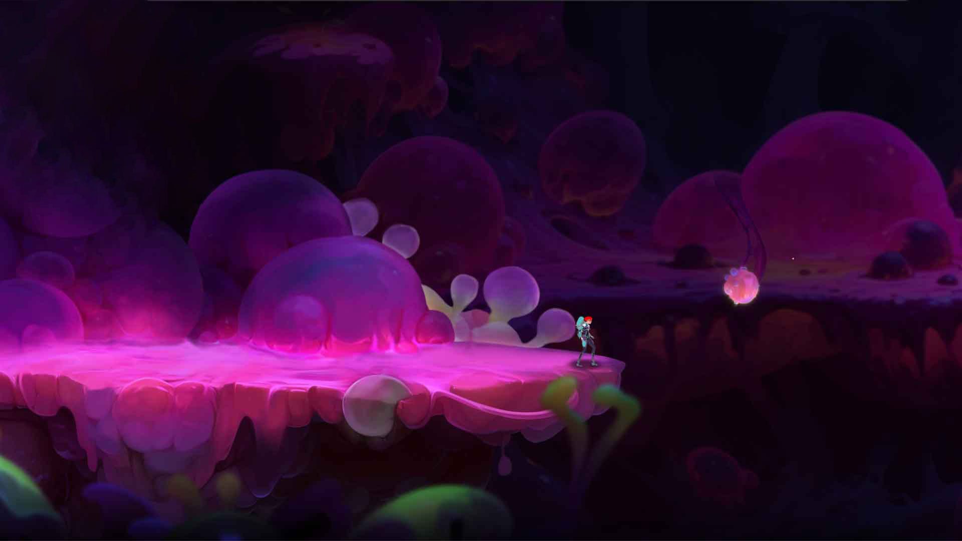 SciGirl gameplay in a glowing microscopic cavern